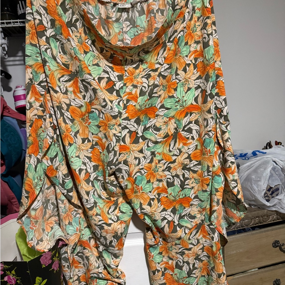Cato Vibrant Floral Jumpsuit with Orange and Green